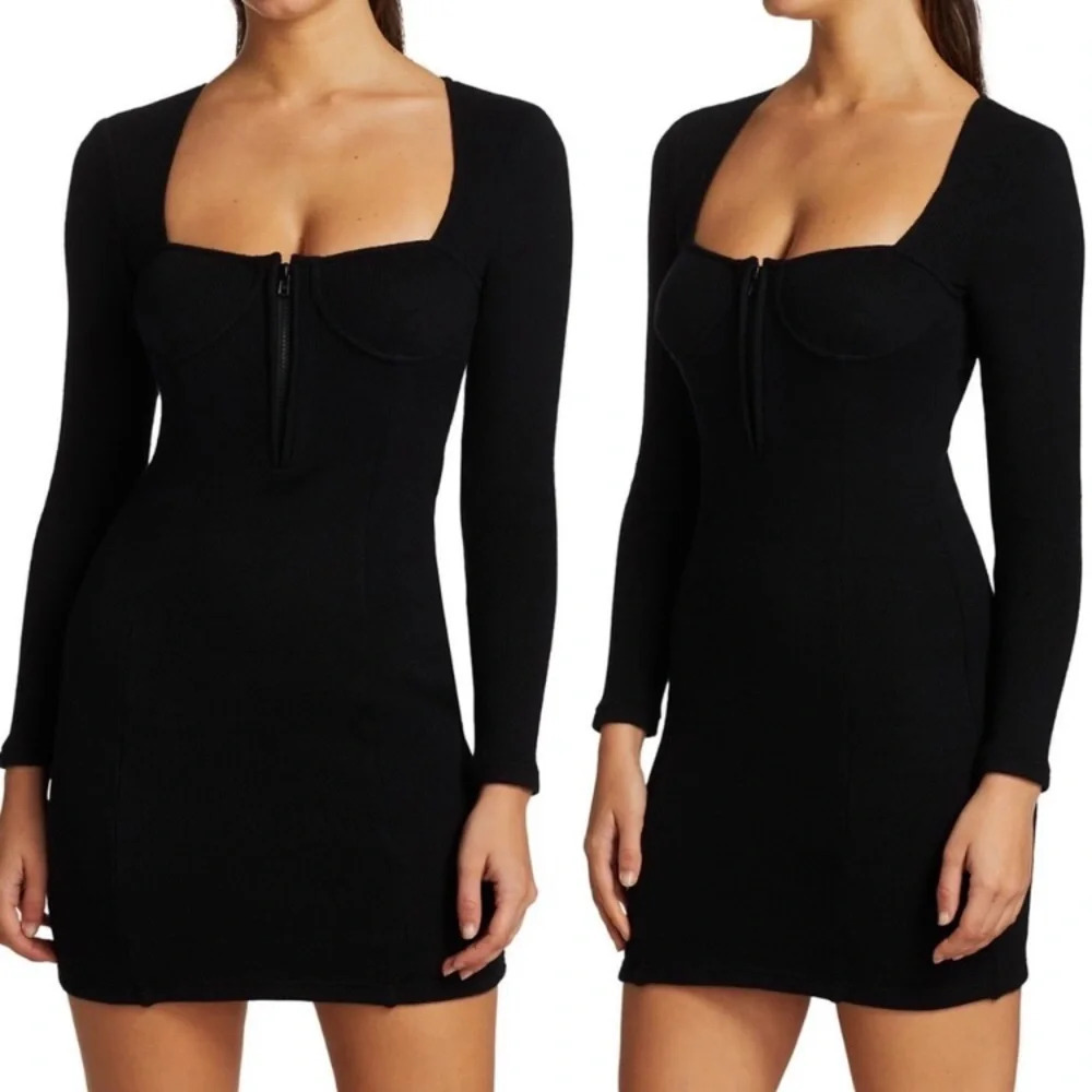 Jonathan Simkhai Standard Pia Bustier Underwire Zip Front Black Mini Dress S NWT